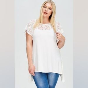 Short Flutter Sleeve Rayon Jersey Tunic Top Ivory